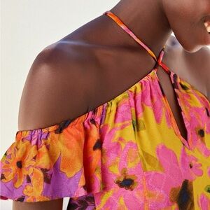NEXT UK. Bright Pink & Orange Floral Off-Shoulder Maxi Dress. Size 8.